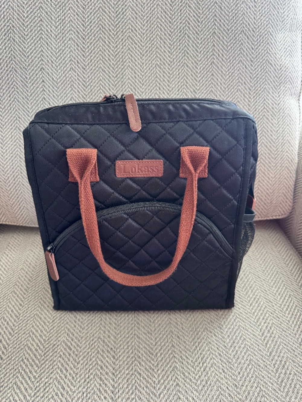 LOKASS Insulated Lunch Bag 10 L Box Tote Cooler Work School Black Quilted